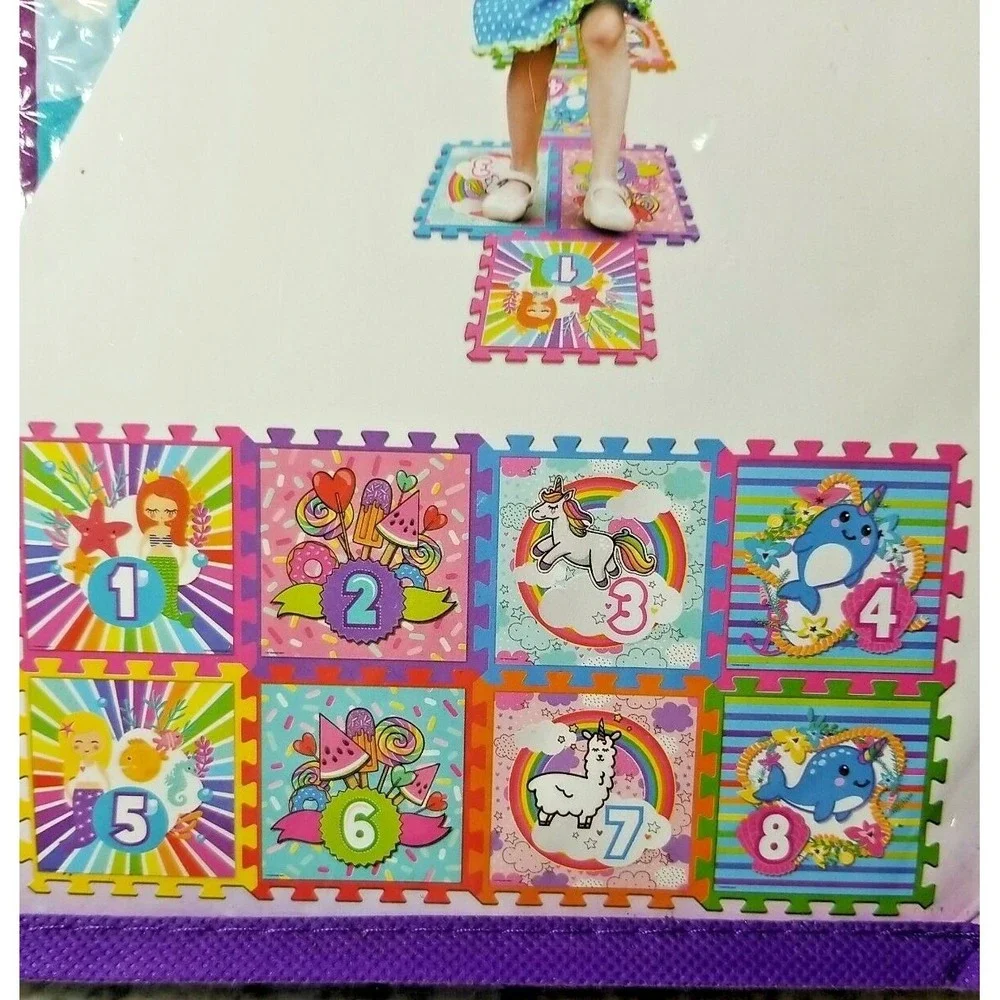 Rainbow Dreams Hopscotch Play Mat Kids 8 Piece Interlocking Foam Mermaid Unicorn